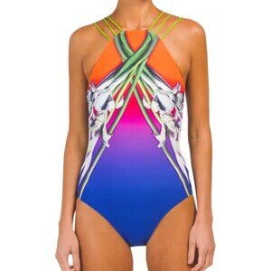 GOTTEX 6 8 10 12 14 Iris Sunrise High Neck Strappy Back One Piece Swimsuit $178
